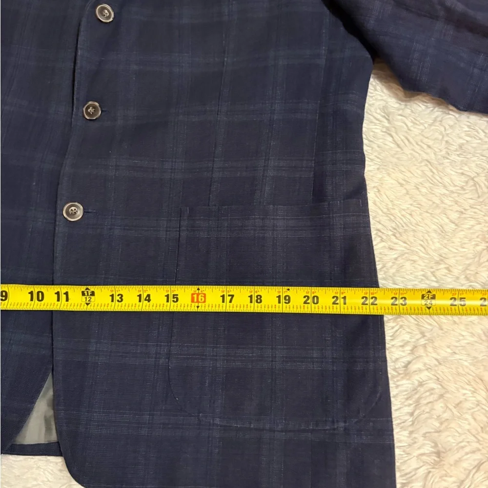 JOS A BANK Linen Men 44R Tailored Fit Blazer Sport Coat Jacket Blue Plaid